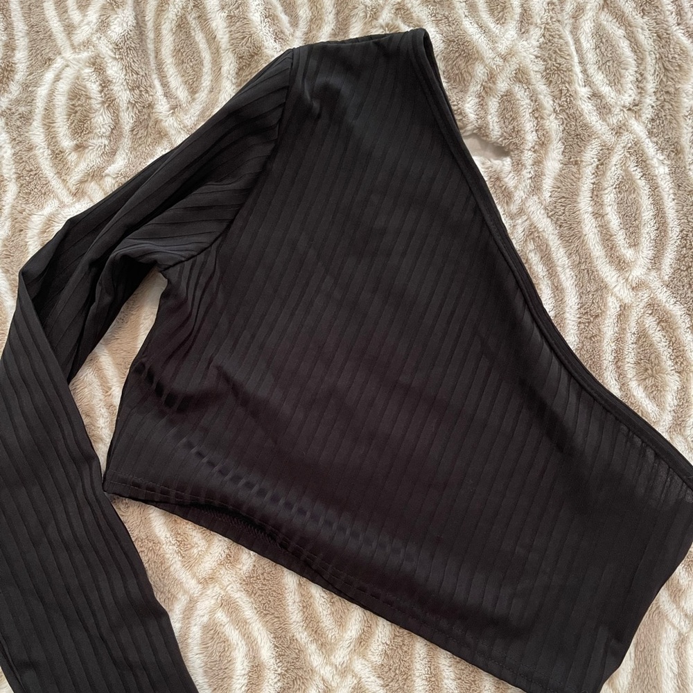Black One Shoulder Long Sleeve Crop Top from PrettyLittleThing